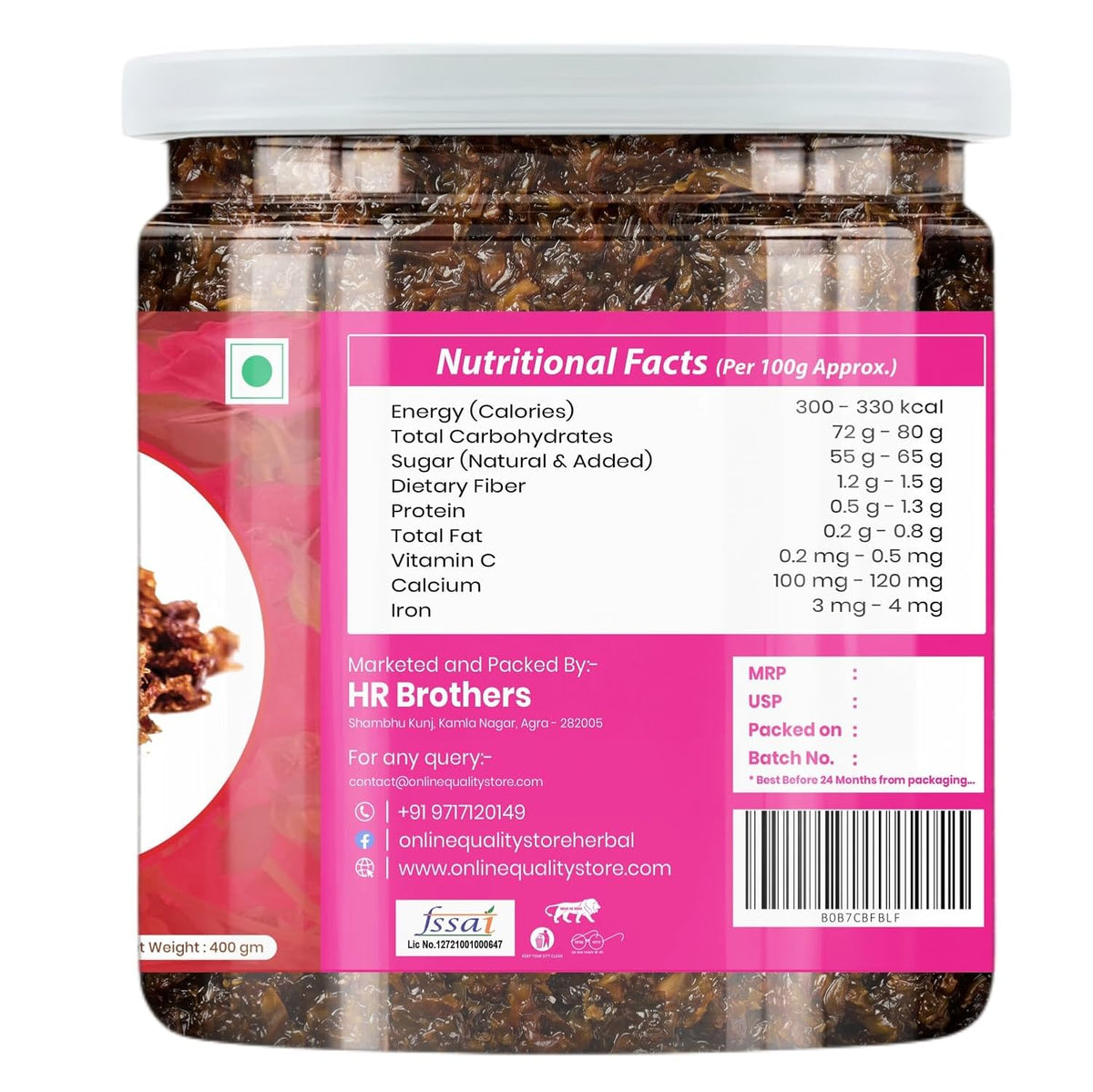 Online Quality Store Natural Gulkand (Rose Petal Jam), 400g | Sun-Cooked Damask Rose Petals & Rock Sugar |Pure gulkand Organic| Gulkand for Paan