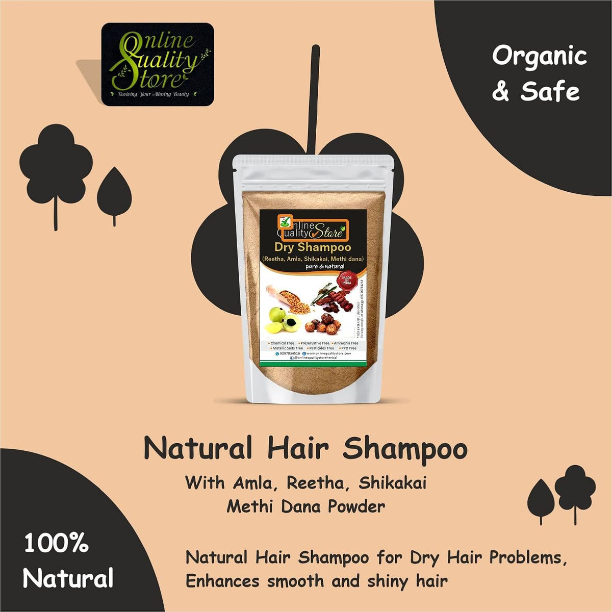 Online Quality Store Shikakai Mix Powder With Amla, Reetha for Hair Wash (Dry Shampoo) (Brown,900g)