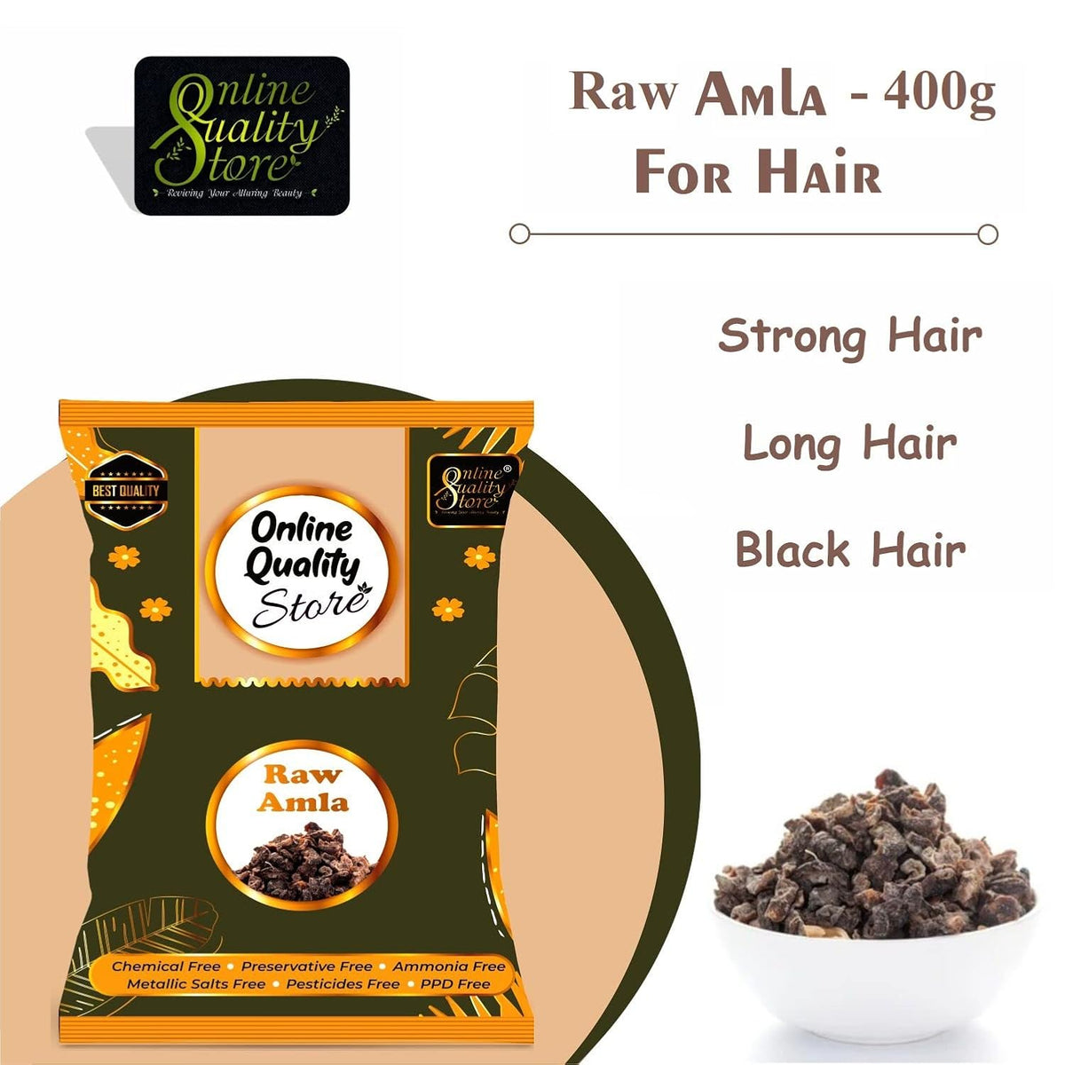 Online Quality Store Raw Amla For Hair Natural (Amla) Dried Form, 400g