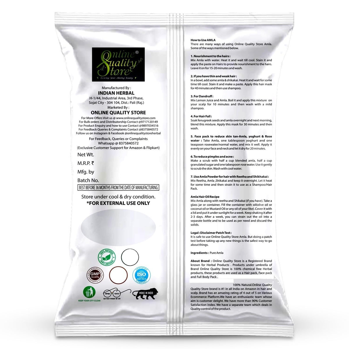 Online Quality Store Amla, Reetha, Shikakai Powder Combo powder Pack for Hair |hair pack powder combo |hair care products |reetha amla shikakai combo powder |natural products for hair |products for hair (Pack of 3 ,Total 380g Pack)