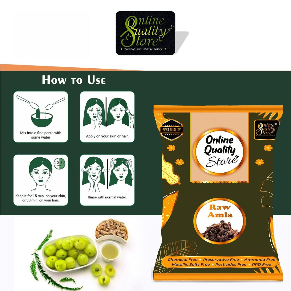 Online Quality Store Raw Amla For Hair Natural (Amla) Dried Form, 400g