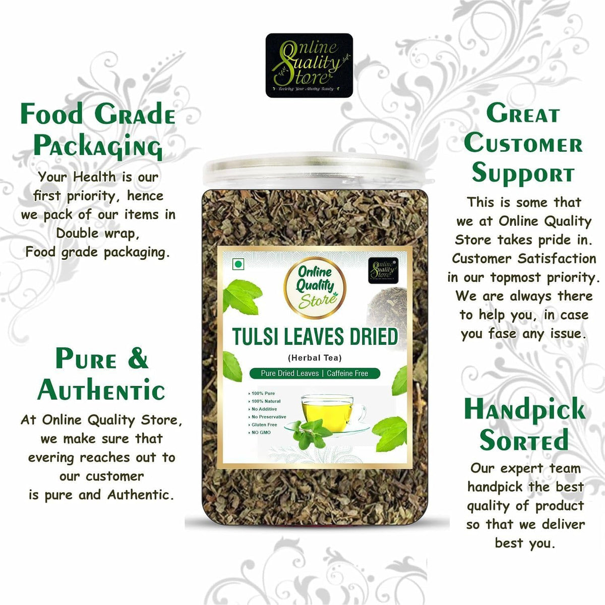 Online Quality Store Tulsi Leaves Tea - 50g | Pure Dried Tulsi Leaves Herbal Tea | Tulsi Tea helps in Boost Immunity