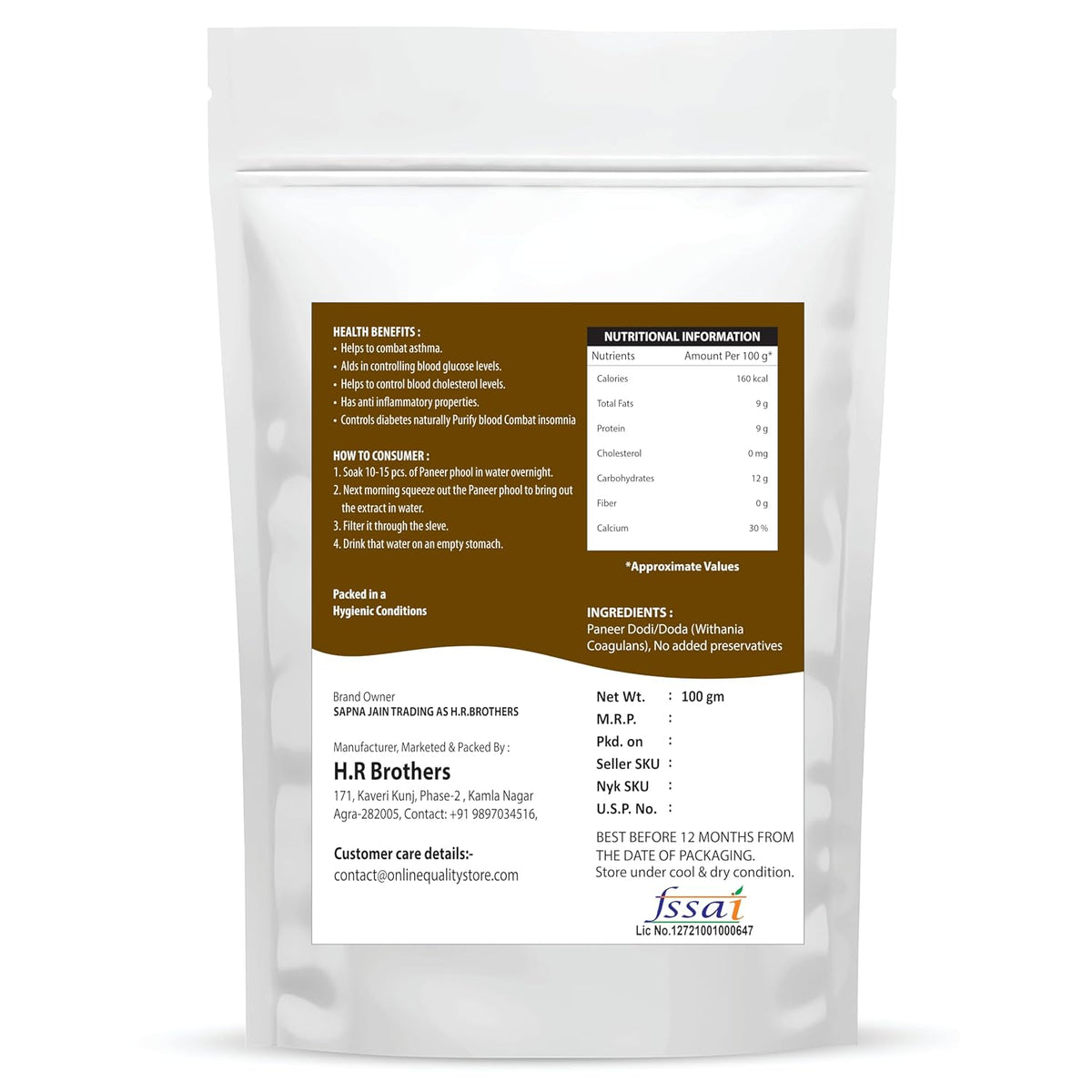 Online Quality Store Paneer Dodi-400g(100g x 4)|Paneer Doda|Paneer Phool|Anti -Diabetic & Weight loss