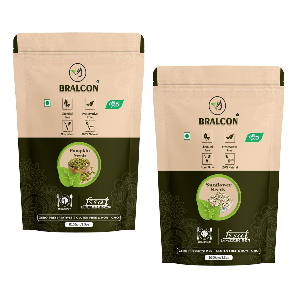 BRALCON Organic Seeds Combo (Sunflower Seeds- 100g, Pumpkin Seeds -100g)