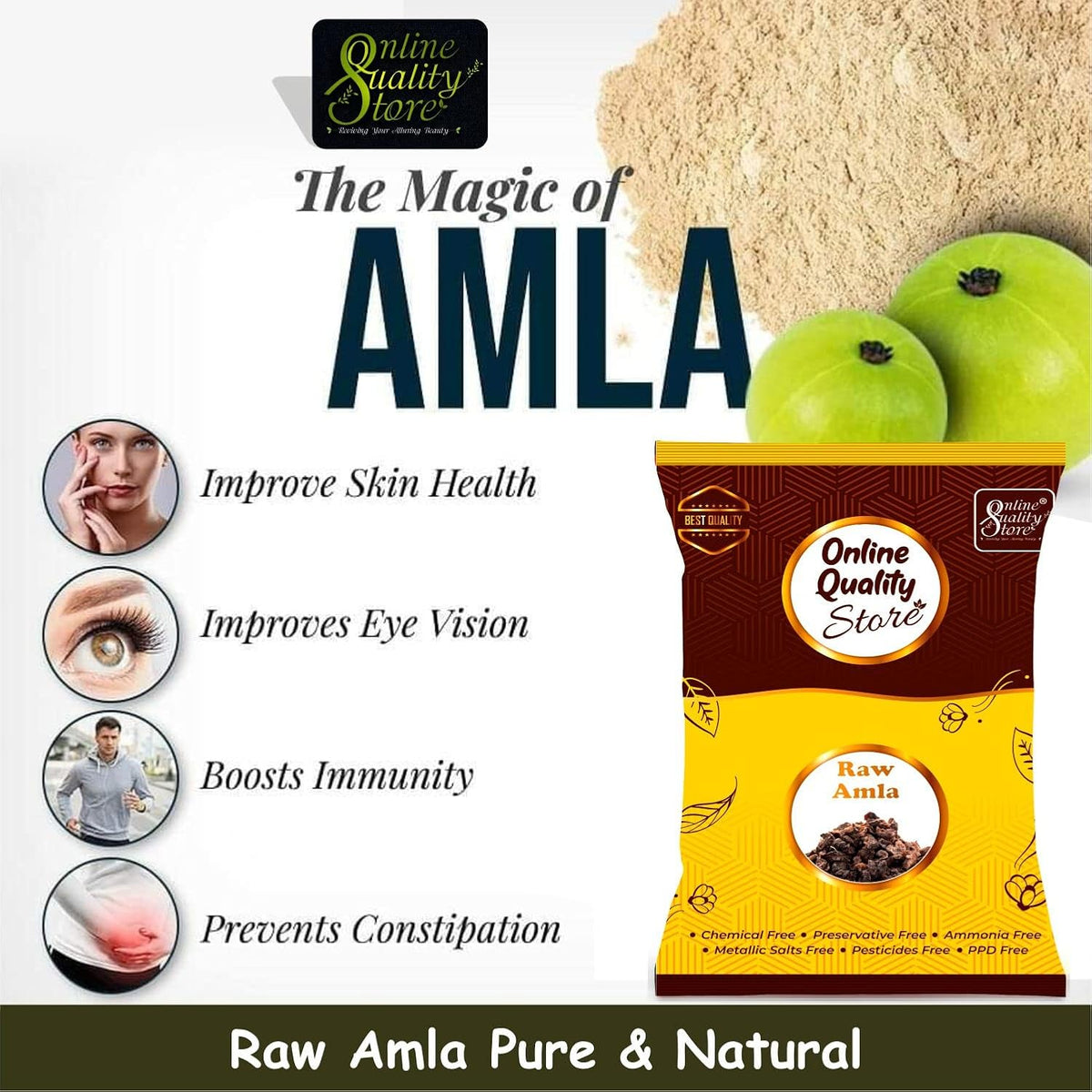 Online Quality Store Raw Amla For Hair Natural (Amla) Dried Form, 250g
