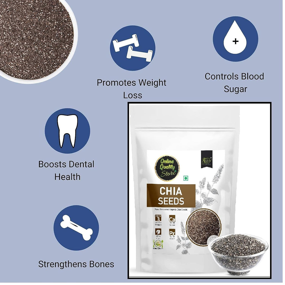 Online Quality Store Organic Chia Seeds -400gm(4x100gm) |Omega 3 and rich in Fiber, Calcium & Protien