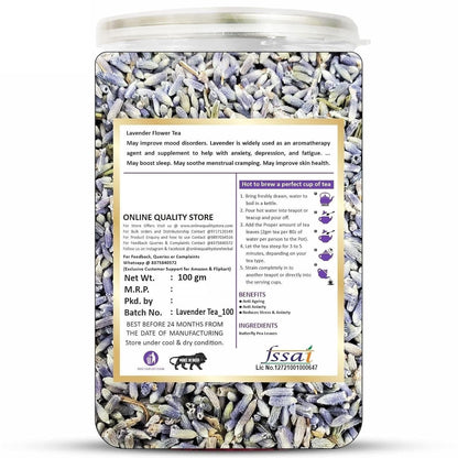Online Quality Store Lavender Flower Tea -100g | Sun Dried Lavender Flowers Herbal Tea | Stress Relief| Iced Tea