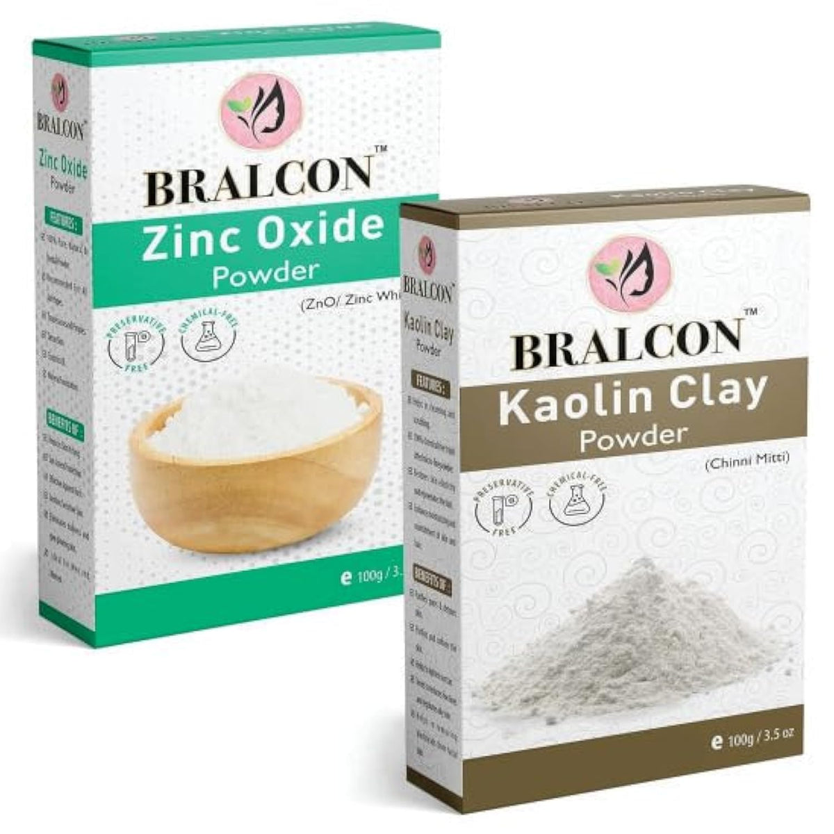 BRALCON Kaolin Clay Powder, Zinc Oxide Powder non nano Combo - 200g(100g x 2 Pack)