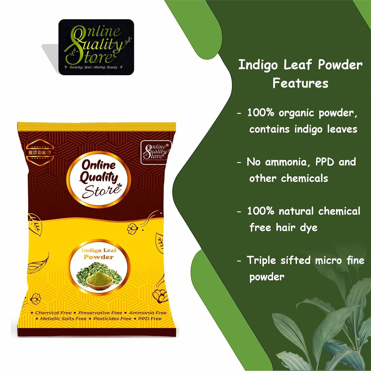 Online Quality Store Indigo powder for hair and Beard Dye - Black - Pure and Natural Lab tested (200 gram)