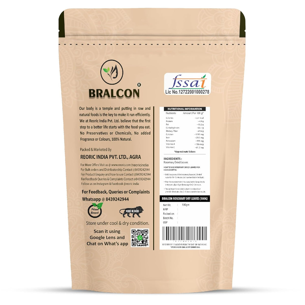 BRALCON Rosemary Leaves Water for Hair - 200ml with Rosemary Dry Leaves - 100g Combo Pack
