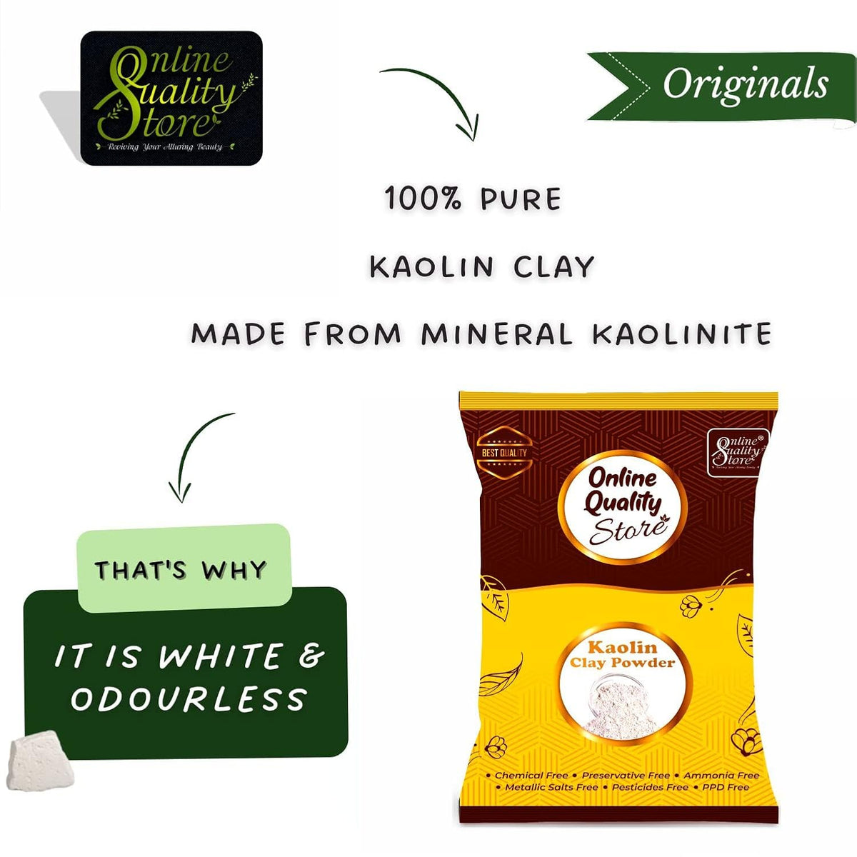 Online Quality Store Natural Kaoline/Clay Powder For Acne, Blackheads And For Glowing Skin, 250g