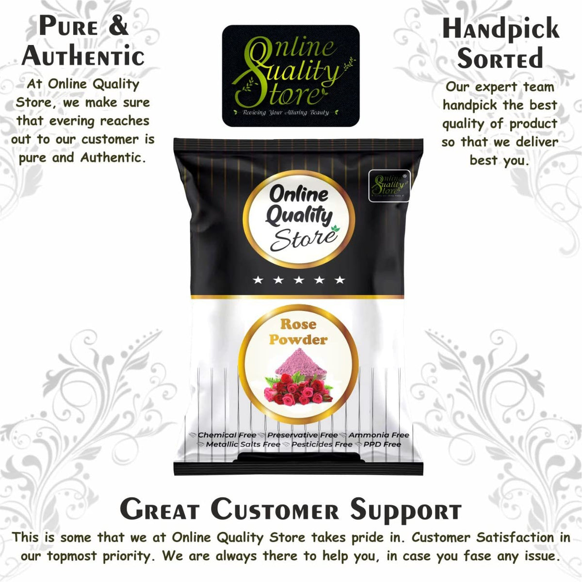 Online Quality Store Organic Rose Petal Powder - 100g |100% Pure & Natural Rose Powder for Tanning & Glowing Skin|Rosa indica for Facial & Skin Care|Skin Whitening Face Pack|Face Mask