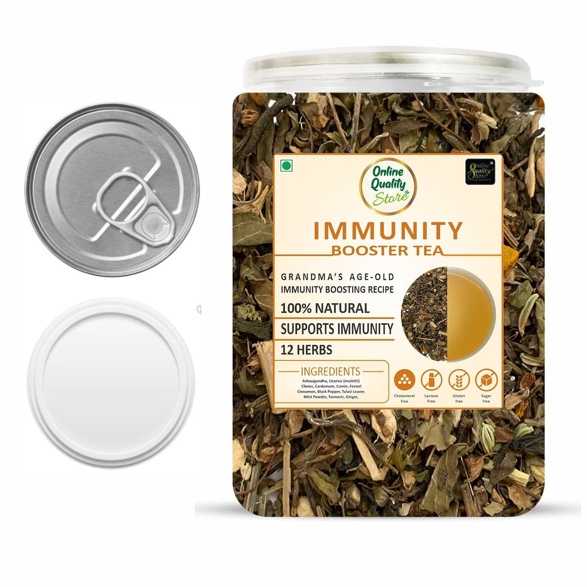 Online Quality Store Immunity Booster Tea - 100g | Blended with 12 Herbs (Ashwagandha, Licorice, Cloves, Cardamom, Cumin, Fennel, Cinnamon, Black Pepper, Tulsi Leaves, Mint Powder, Turmeric, Ginger)