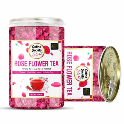 Online Quality Store Organic Hibiscus Flower Tea, Rose Flower Tea Combo- 200g (100g x 2 Pack) | Caffeine Free Herbal Tea | Premium Hibiscus Tea |use for Iced Tea, Cocktails|Improve Digestion| Rose Tea