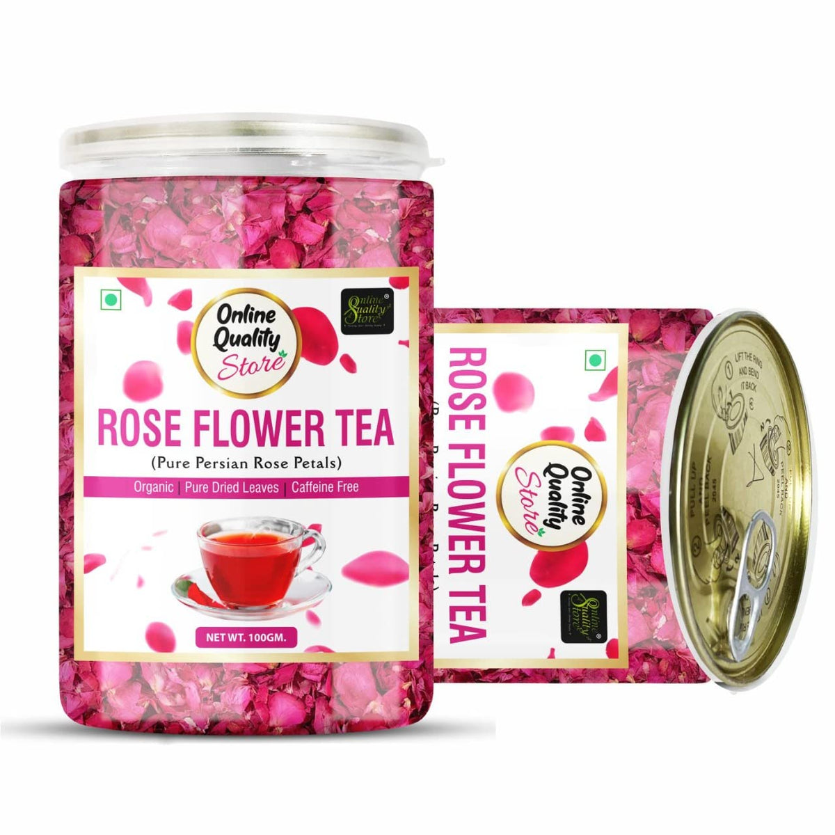 Online Quality Store Organic Hibiscus Flower Tea, Rose Flower Tea Combo- 200g (100g x 2 Pack) | Caffeine Free Herbal Tea | Premium Hibiscus Tea |use for Iced Tea, Cocktails|Improve Digestion| Rose Tea