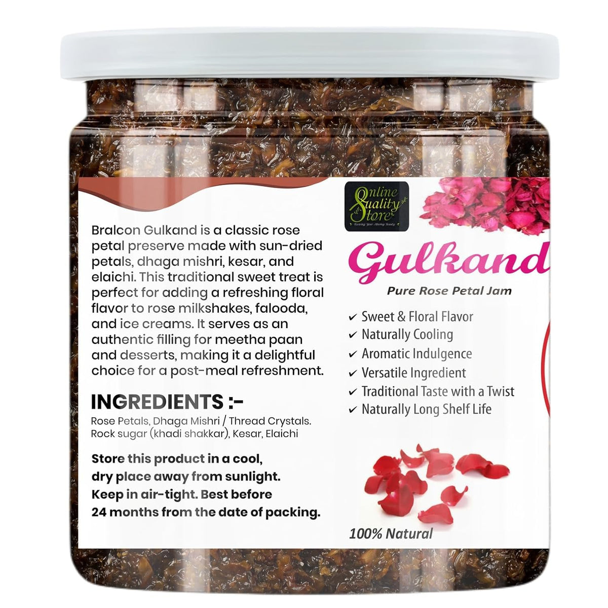 Online Quality Store Natural Gulkand (Rose Petal Jam), 400g | Sun-Cooked Damask Rose Petals & Rock Sugar |Pure gulkand Organic| Gulkand for Paan