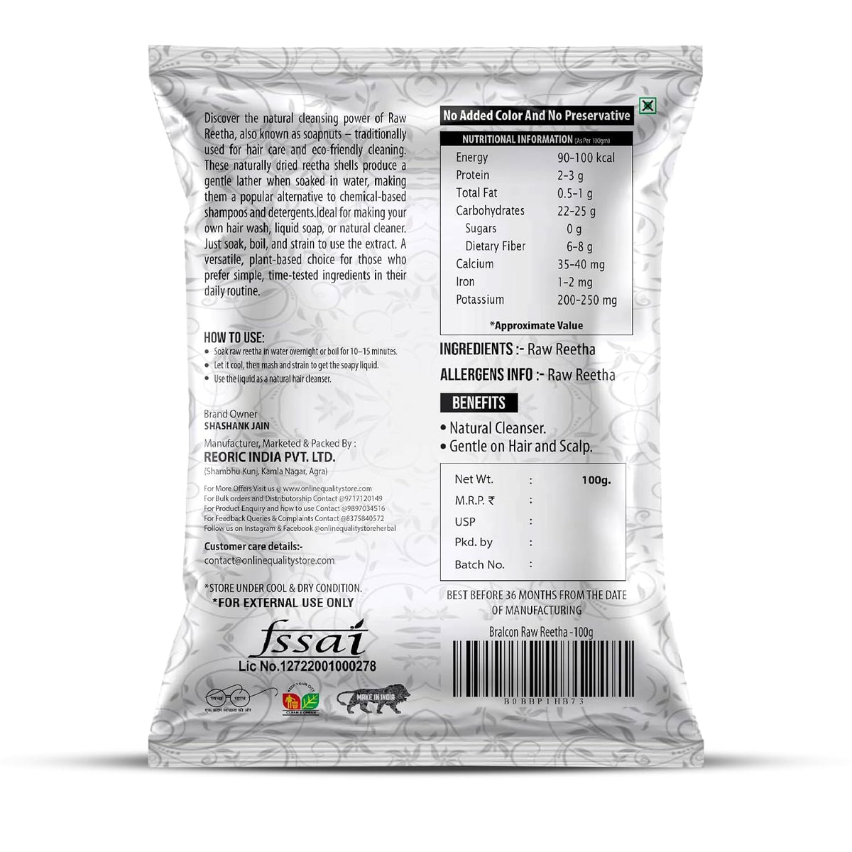 BRALCON Raw Shikakai, Reetha, Amla Combo, 100% Natural, Chemical Free, Preservative Free, 100g Each, 3 Pack Hair Conditioner