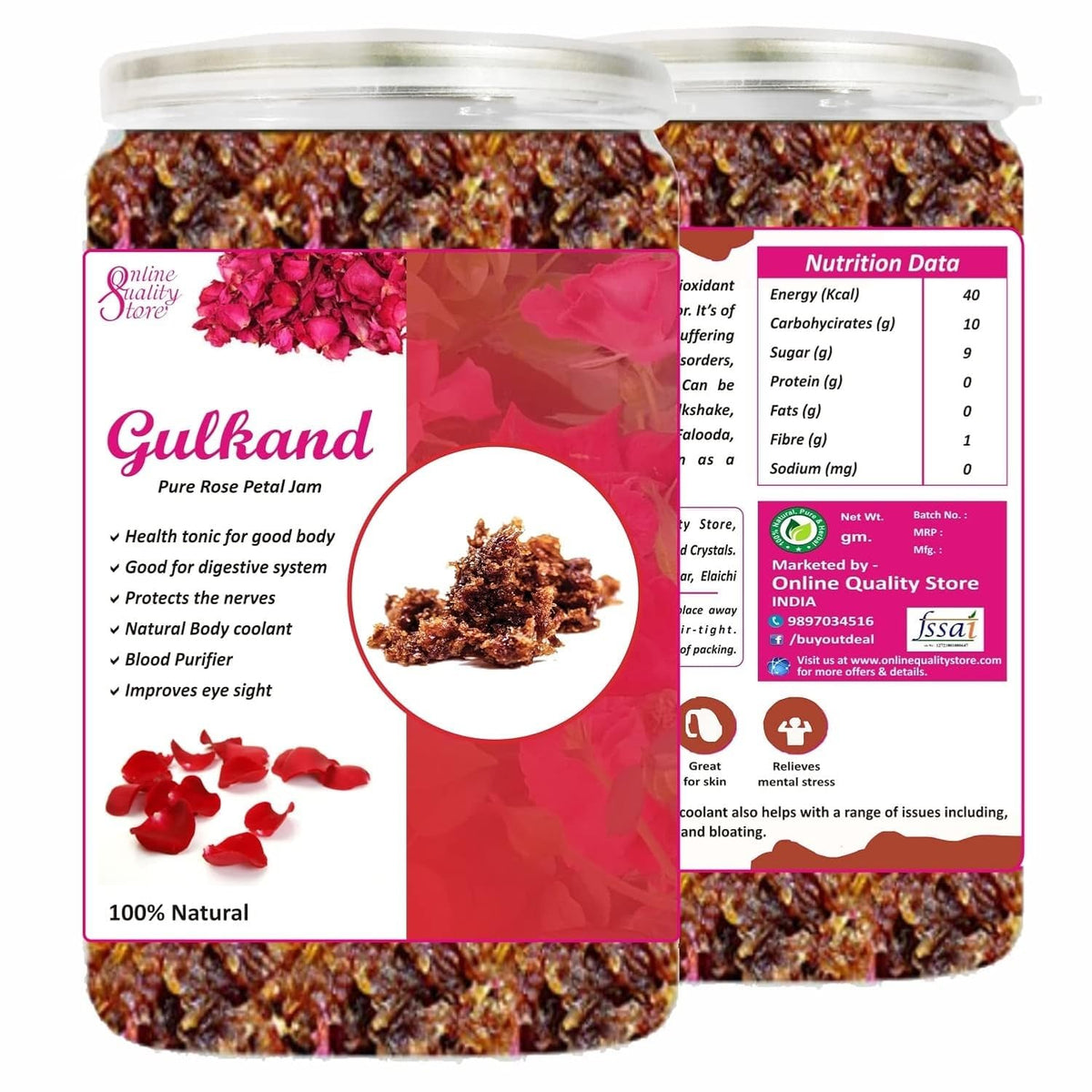 Online Quality Store Natural Gulkand (Rose Petal Jam), 900g | Sun-Cooked Damask Rose Petals & Rock Sugar |Pure gulkand Organic| Gulkand for Paan