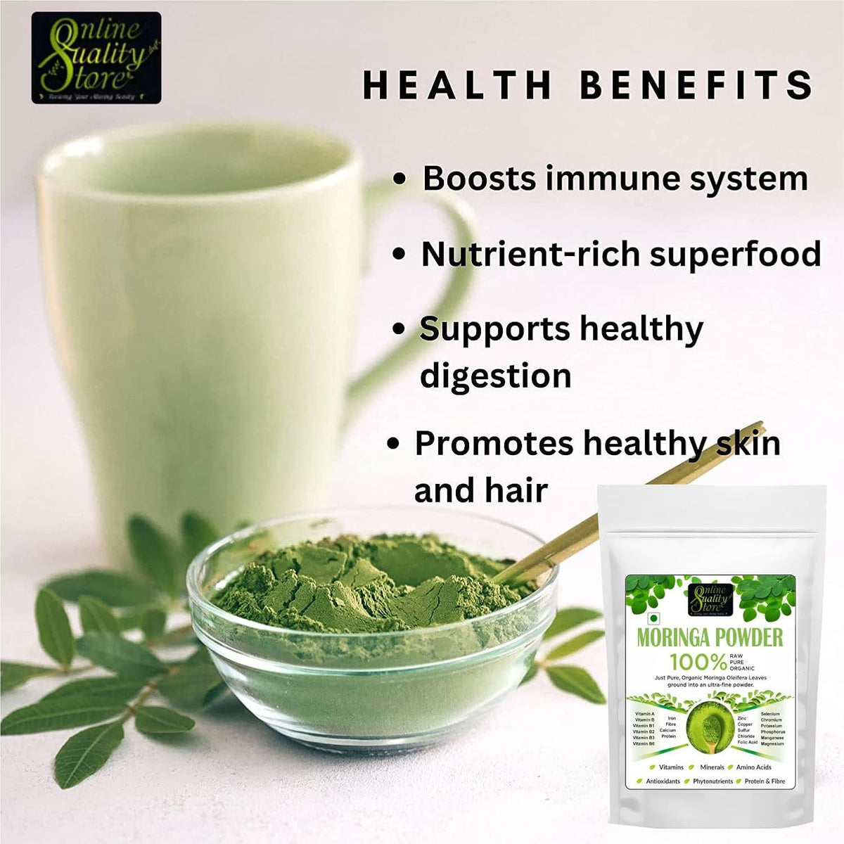 Online Quality Store Organic Moringa Leaf Powder - 100g for food,helps in Immunity Booster, Stress Relief, Improves Metabolism