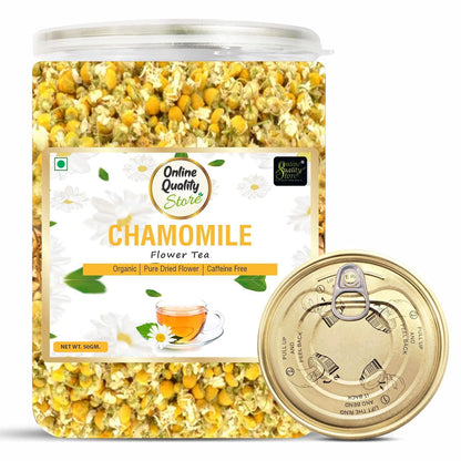 Online Quaity Store Organic Chamomile Flower Tea - 50g | Caffeine Free Herbal Tea | Sleep Tea & Stress Relief | 100% Natural Chamomile Flower Tea Leaves