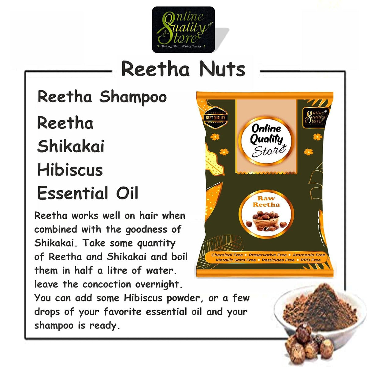 Online Quality Store Raw Reetha For Hair Natural (Ritha) Dried Form, 400g