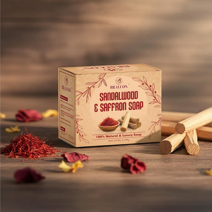 Sandalwood and Saffron Natural Luxury Soap, 100g Bars, Pack of 4, 100% Natural Ingredients
