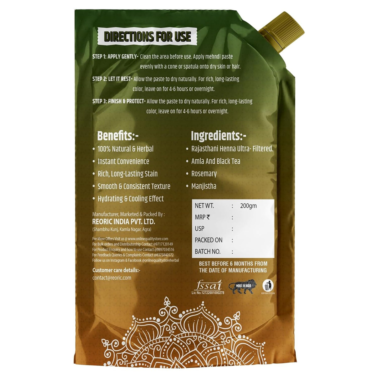 Mehandi Ka Paste, Natural Ready to Apply Henna, 200g, Chemical-Free
