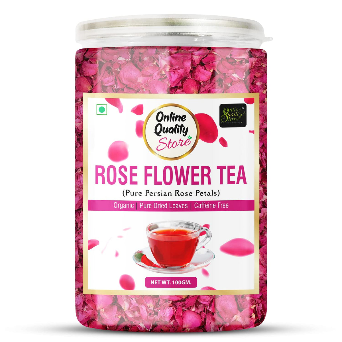 Online Quality Store Organic Hibiscus Flower Tea, Rose Flower Tea Combo- 200g (100g x 2 Pack) | Caffeine Free Herbal Tea | Premium Hibiscus Tea |use for Iced Tea, Cocktails|Improve Digestion| Rose Tea