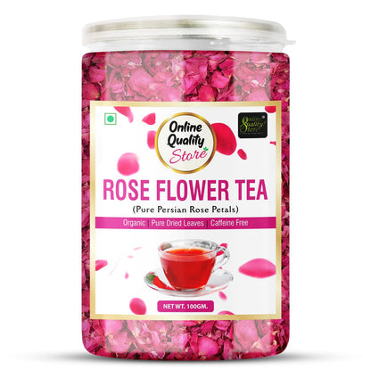 Online Quality Store Organic Hibiscus Flower Tea, Rose Flower Tea Combo- 200g (100g x 2 Pack) | Caffeine Free Herbal Tea | Premium Hibiscus Tea |use for Iced Tea, Cocktails|Improve Digestion| Rose Tea