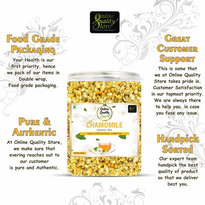 Online Quaity Store Organic Chamomile Flower Tea - 50g | Caffeine Free Herbal Tea | Sleep Tea & Stress Relief | 100% Natural Chamomile Flower Tea Leaves