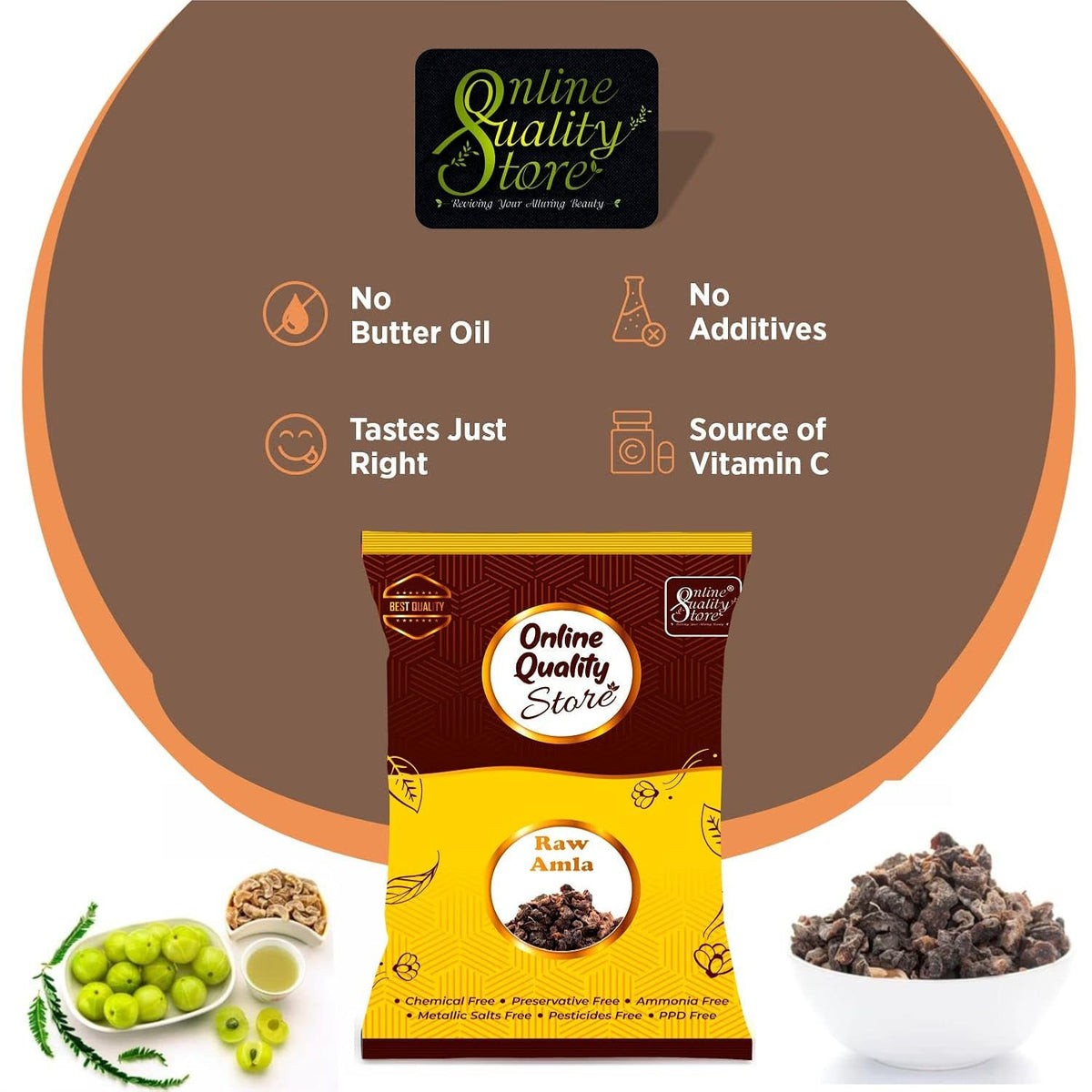 Online Quality Store Raw Amla For Hair Natural (Amla) Dried Form, 250g