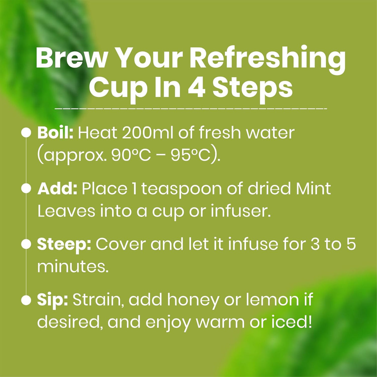 REORIC Mint Tea 50g | Refreshing Dried Mint Leaves Herbal Infusion | Cool Aromatic Loose Leaf Tea Blend | Daily Hot & Iced Beverage Brew