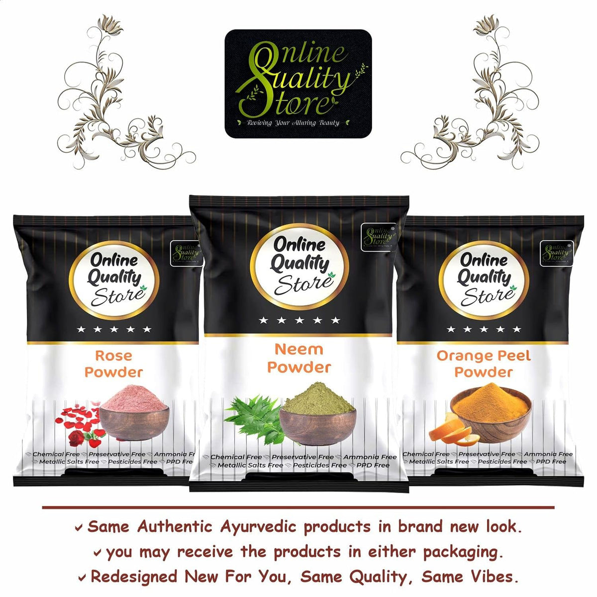 Online Quality Store Organic Neem Leaves Powder (100g) + Rose Petals Powder (100g) + Orange Peel Powder (100g), 300g