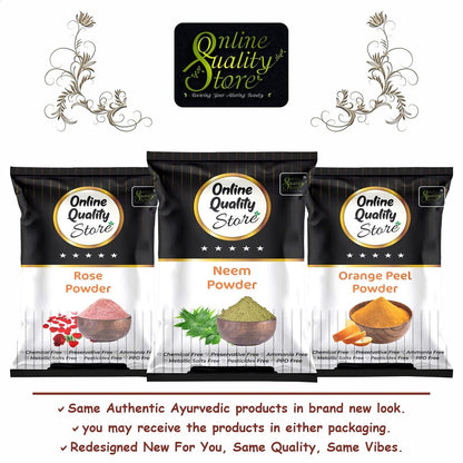 Online Quality Store Organic Neem Leaves Powder (100g) + Rose Petals Powder (100g) + Orange Peel Powder (100g), 300g