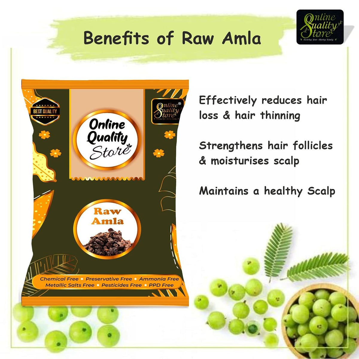 Online Quality Store Raw Amla For Hair Natural (Amla) Dried Form, 400g