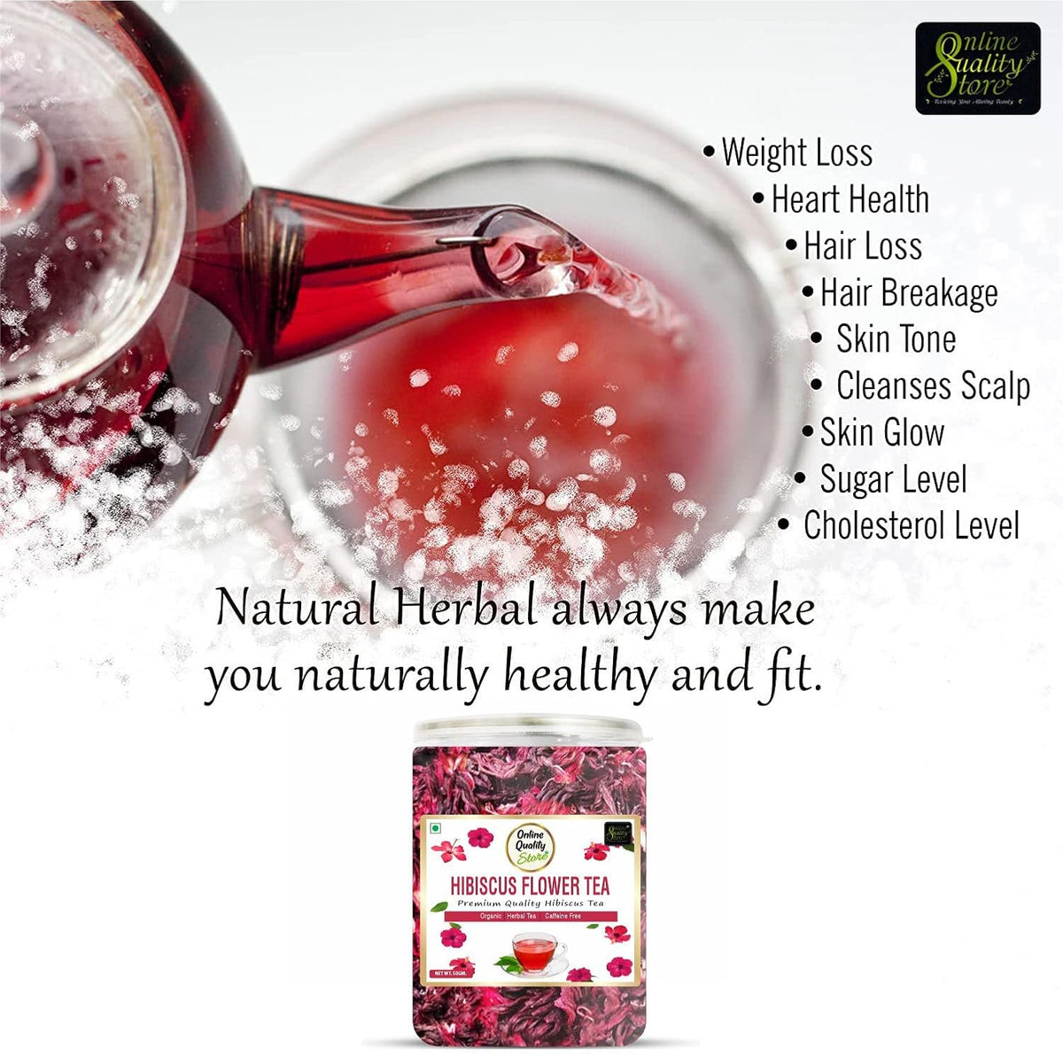 Online Quality Store Organic Hibiscus Flower Tea - 50Gram|Hibiscus Tea Leaves|Natural Hibiscus Flower Tea Whole Leaf Used For Iced Tea