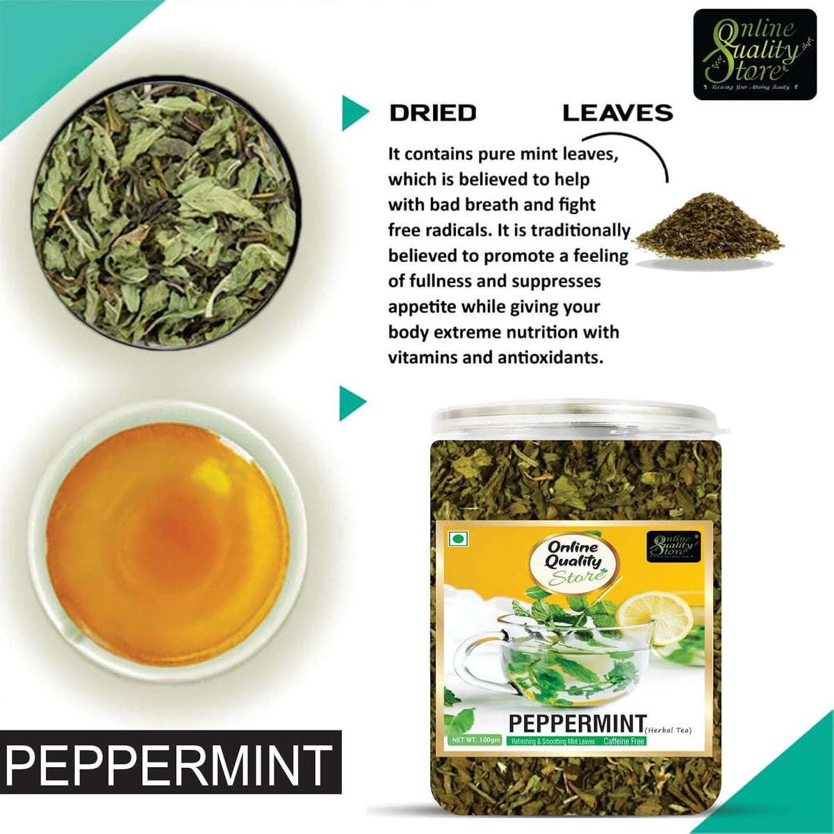 Online Quality Store Peppermint Tea, 100gm Loose Leaf Tea | Peppermint Tea Leaves Herbal Green Tea for Boost Immunity