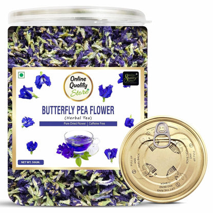 Online Quality Store Organic Butterfly Pea Flower Tea-50 Gram|Blue Pea Tea|Relieves Stress|Hot Tea, Iced Tea|Caffeine Free Herbal Tea