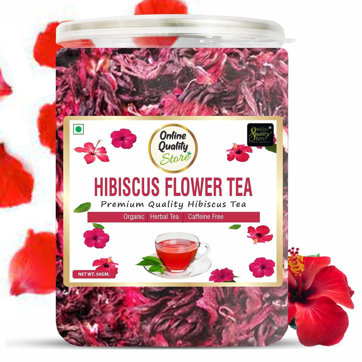 Online Quality Store Organic Hibiscus Flower Tea - 50Gram|Hibiscus Tea Leaves|Natural Hibiscus Flower Tea Whole Leaf Used For Iced Tea