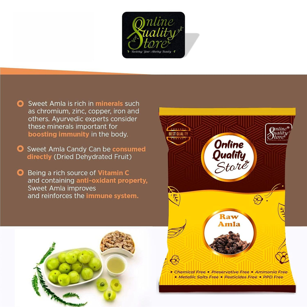 Online Quality Store Raw Amla For Hair Natural (Amla) Dried Form, 250g