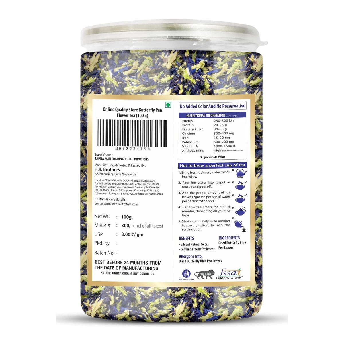 Online Quality Store Hibiscus Flower Tea, Butterfly Pea Tea, Chamomile Tea, Lemongrass Tea-100g Each