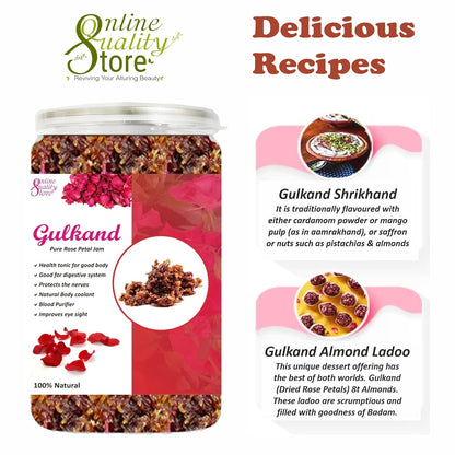 Online Quality Store Natural Gulkand (Rose Petal Jam), 900g | Sun-Cooked Damask Rose Petals & Rock Sugar |Pure gulkand Organic| Gulkand for Paan