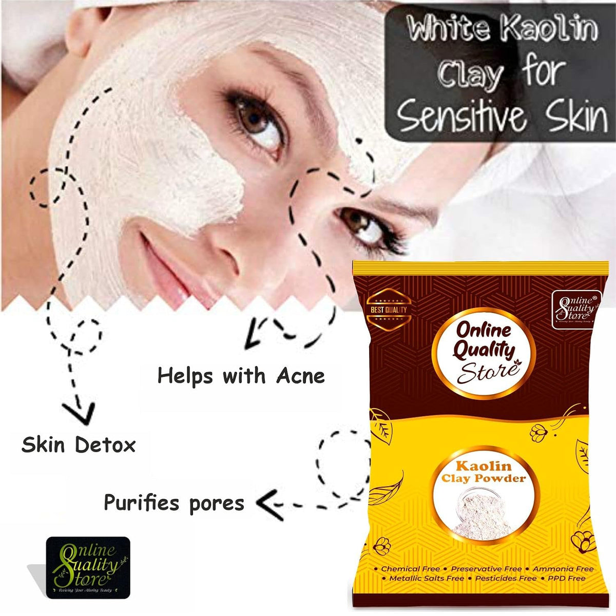 Online Quality Store Natural Kaoline/Clay Powder For Acne, Blackheads And For Glowing Skin, 250g