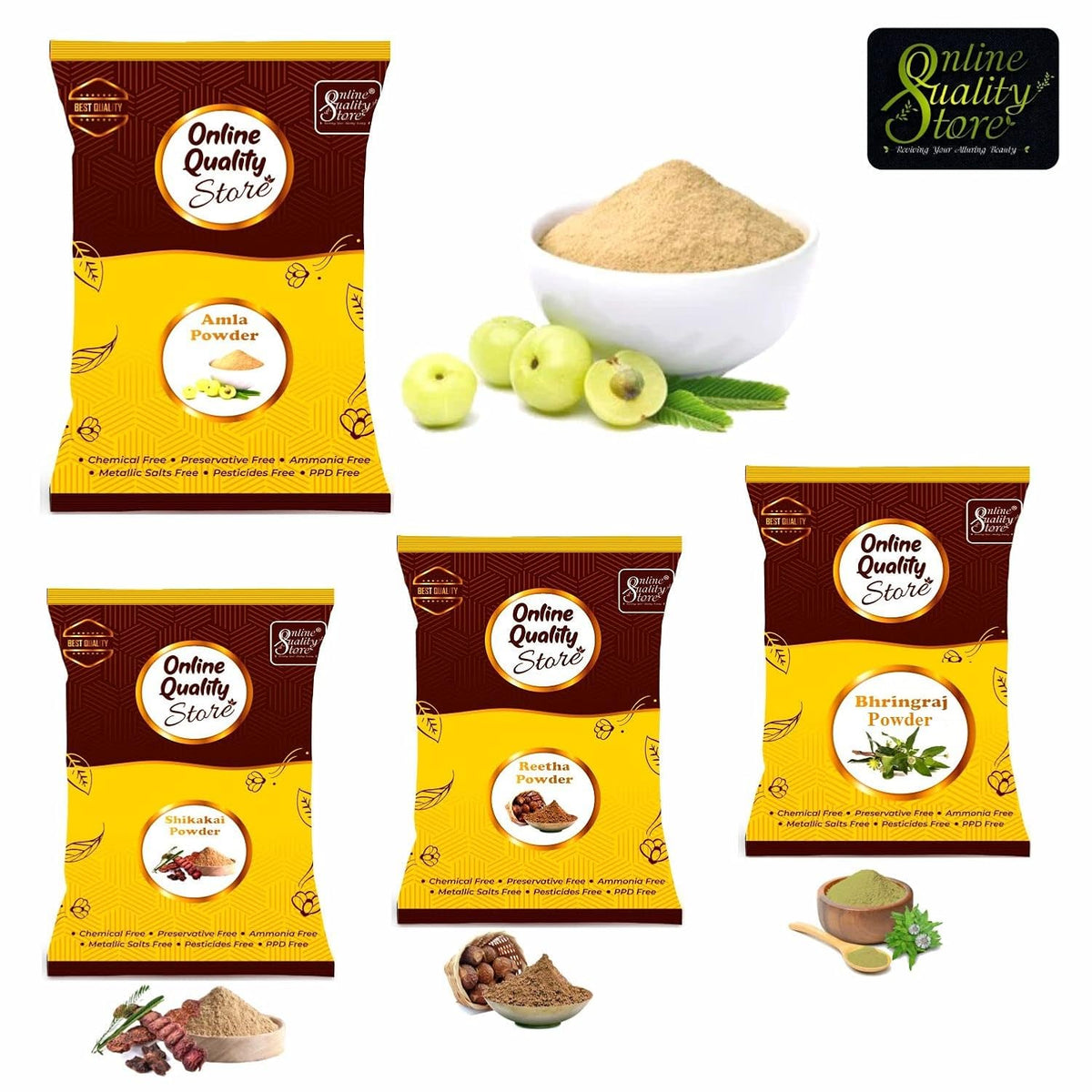 Amla Reetha Shikakai Bhringraj Powder - Organic offer of the day (350 Grams *4) - All are in separate packaging