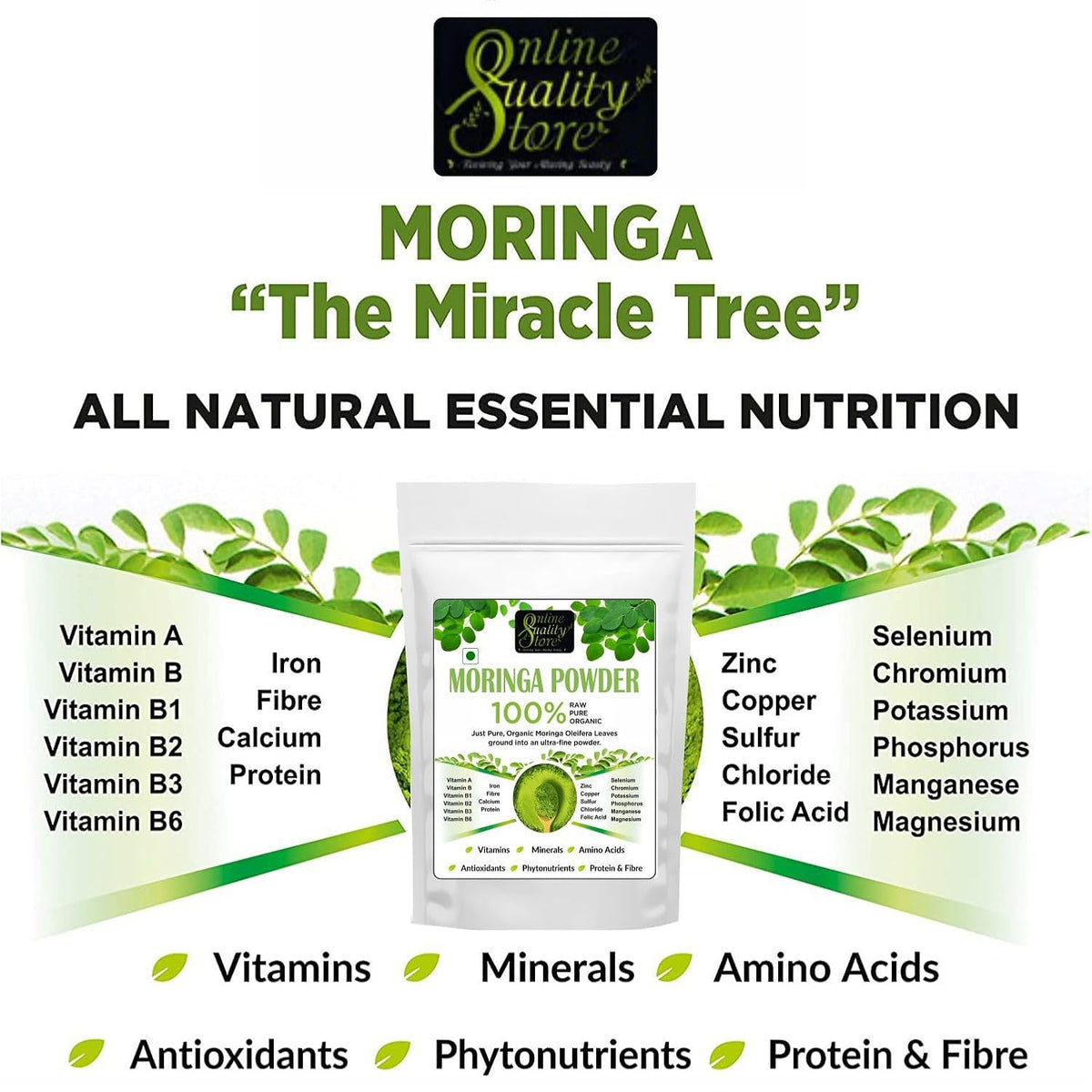 Online Quality Store Organic Moringa Leaf Powder - 100g for food,helps in Immunity Booster, Stress Relief, Improves Metabolism