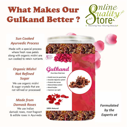 Online Quality Store Natural Gulkand (Rose Petal Jam), 900g | Sun-Cooked Damask Rose Petals & Rock Sugar |Pure gulkand Organic| Gulkand for Paan