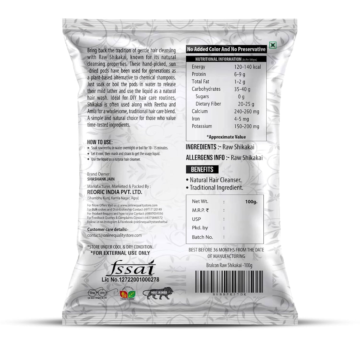 BRALCON Raw Shikakai, Reetha, Amla Combo, 100% Natural, Chemical Free, Preservative Free, 100g Each, 3 Pack Hair Conditioner