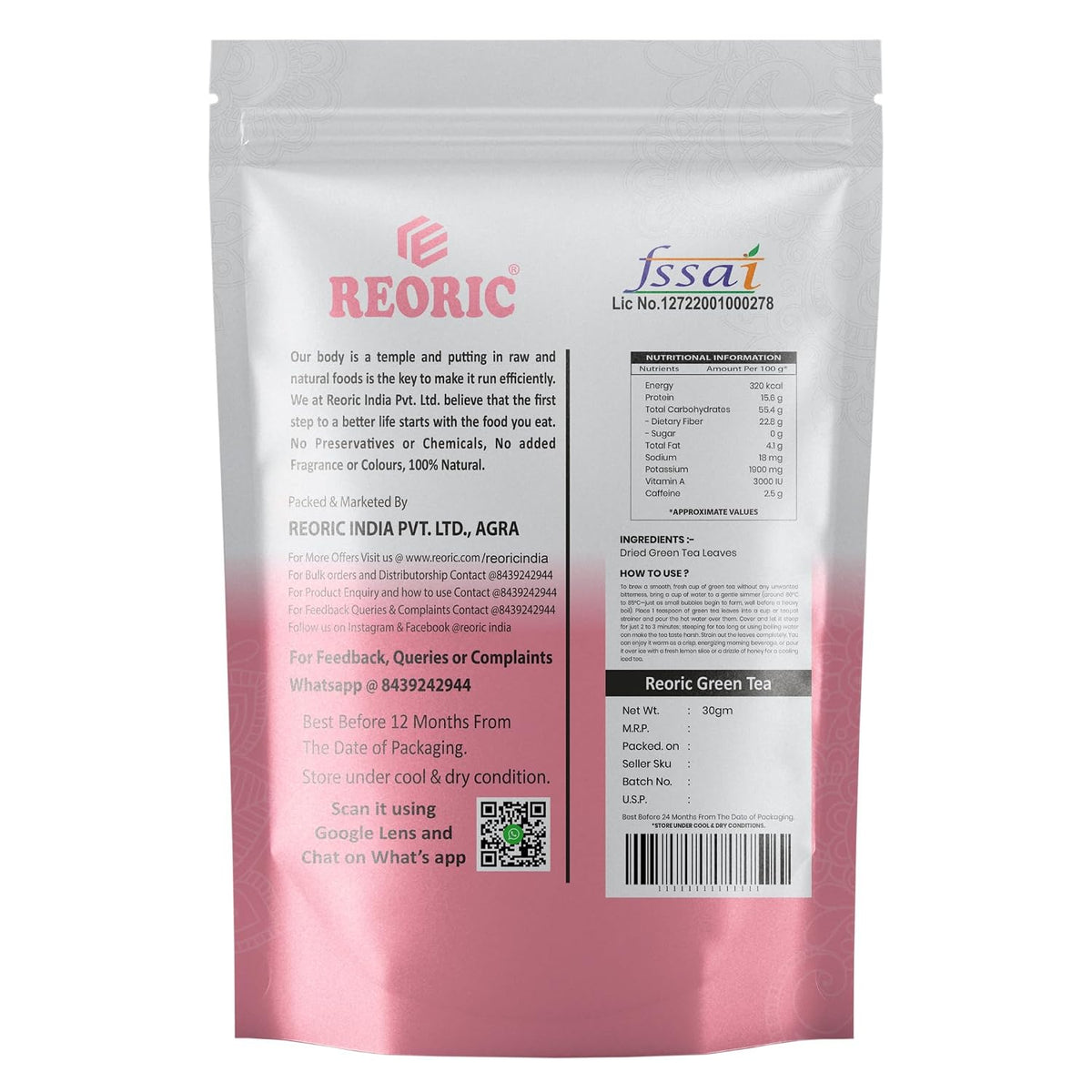 REORIC Whole Leaf Green Tea 30g