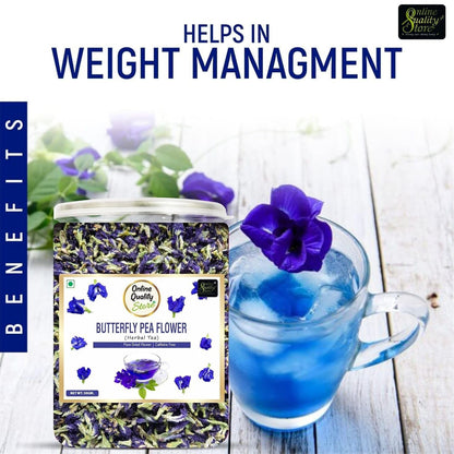 Online Quality Store Organic Butterfly Pea Flower Tea-50 Gram|Blue Pea Tea|Relieves Stress|Hot Tea, Iced Tea|Caffeine Free Herbal Tea