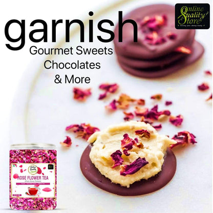 Online Quality Store Organic Rose Flower Tea - 50g | Pure Rose Petals | Caffeine Free Herbal Tea | Use for Iced Tea, Cocktails